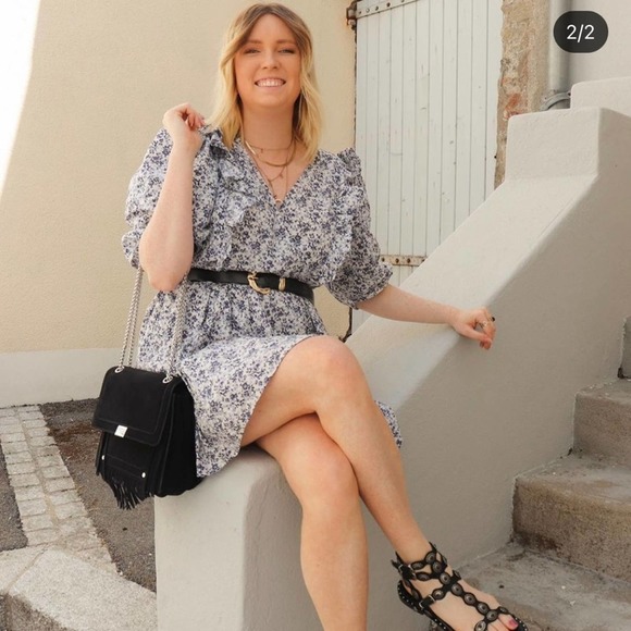 H&M Delicate Floral Cottegecore Puff Sleeve Flounce Trim Dress - M - Picture 6 of 8